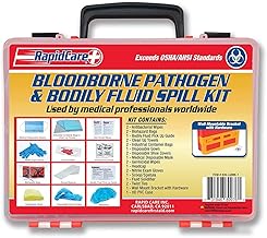First Aid Premium Bloodborne Pathogen & Bodily Fluid Spill Clean Up Kit, OSHA Compliant, Wall Mountable, 10" x 8" x 3.5",Red/Clear