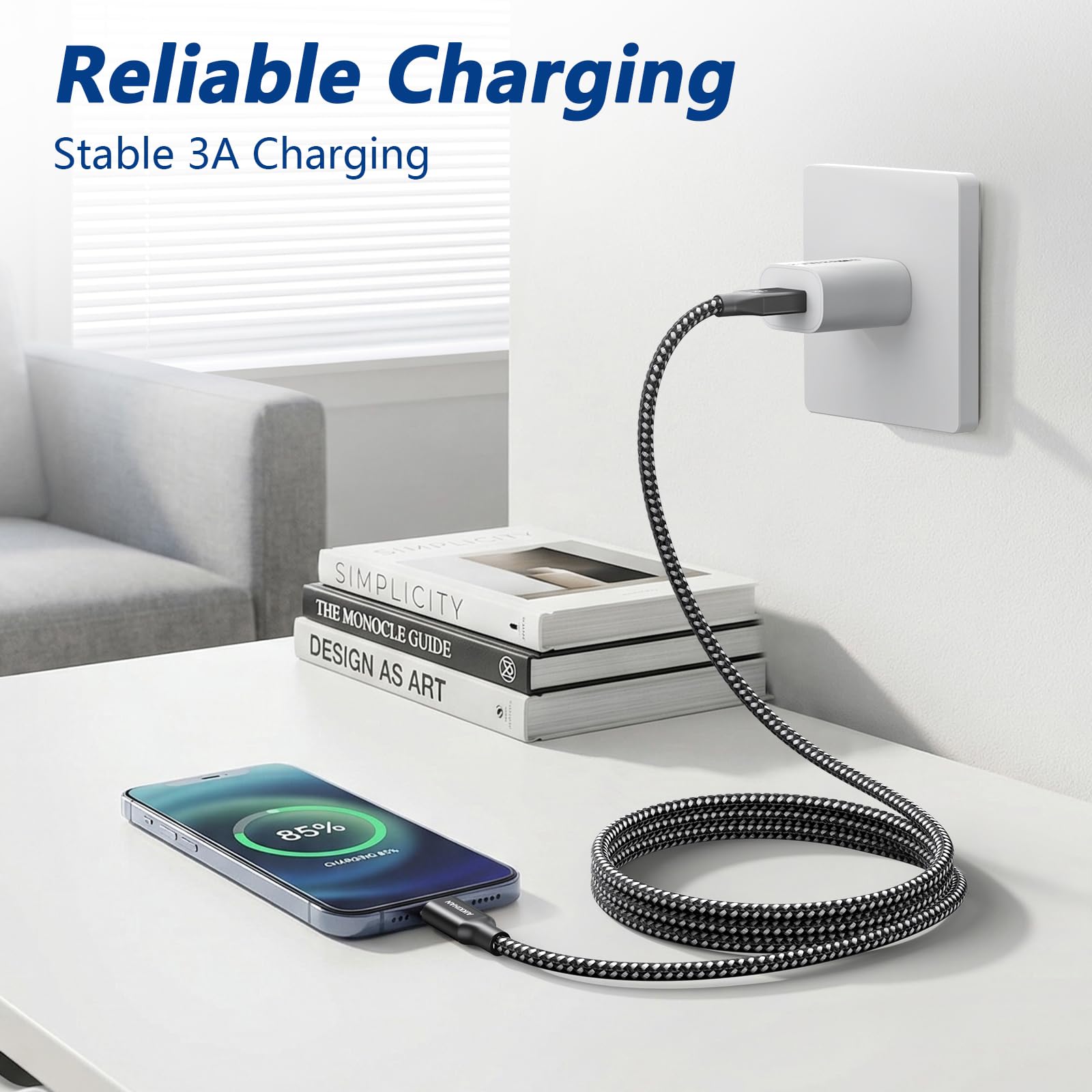 Cavo USB C da 3 m, cavo intrecciato da USB A a USB C, cavo di ricarica rapida per iPhone 17, iPhone 17 Pro Max, iPhone 16/iPhone 15 Series, per Samsung Galaxy S26 S25 S24 S23