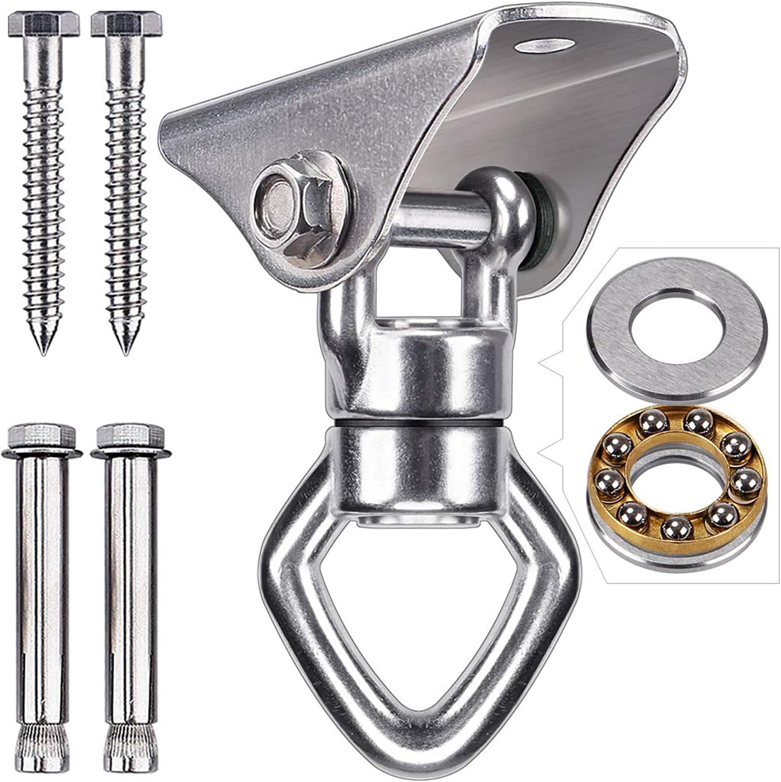 BeneLabel Wood/Concrete Celing Hanger Hammock Swing Hanging Screw 360° Swivel Silent Bushing Hardware Bearing Carabiner Set for Indoor Outdoor Playground Chair Yoga Rope Punching Bags, 1200lbs