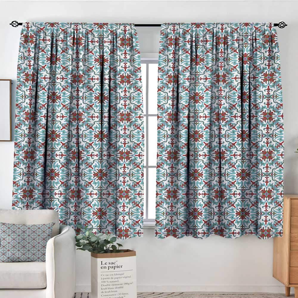 Elliot Dorothy Home Decoration Thermal Insulated Curtains Vintage,Ethnic Antique Floral Pattern Italian Majolica Style Ornate Illustration,Pale Blue Red Green,for Bedroom,Nursery,Living Room 42"x72"