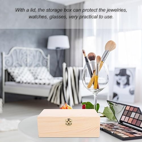 Miniatura 4 de VOSAREA Caja de almacenamiento de madera sin acabar, caja de almacenamiento para manualidades, caja de lápices de madera, baúl del tesoro de madera
