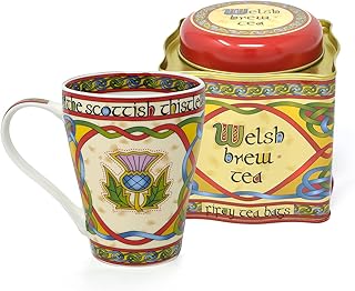Royal Tara Set of 1 Scottish Thistle Celtic Mug and 1 Welsh Brew Tea 50 Teabags Blend of African and Indian Tea Net Weight: 125g Gross Weight: 295g