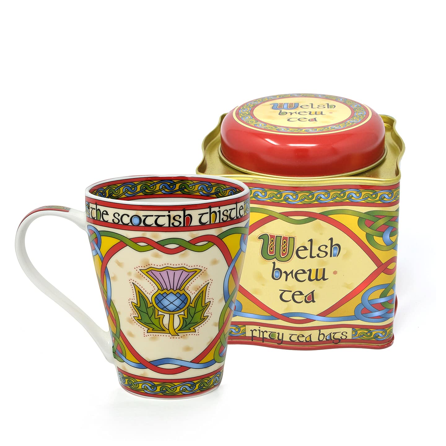 Royal Tara Set of 1 Scottish Thistle Celtic Mug and 1 Welsh Brew Tea 50 Teabags Blend of African and Indian Tea Net Weight: 125g Gross Weight: 295g