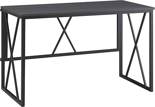 Leick Home 70002-BLKNK X - Escritorio plegable para computadora, diseño moderno de espiga gris/negro mate