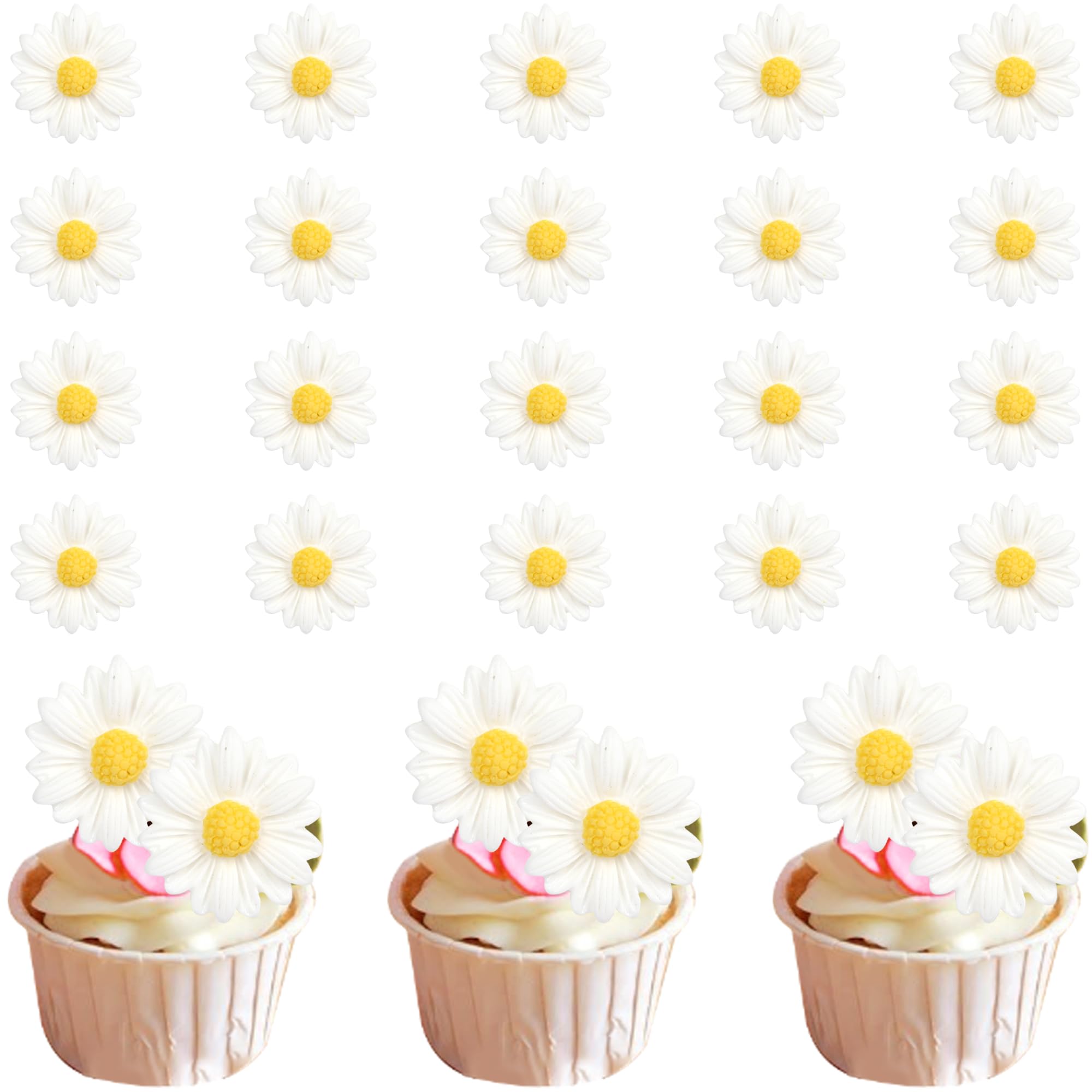 Xsstarmi 30 PCS Daisy Cupcake Toppers Sunflower Cupcake Picks Little White Daisy Flower Cupcake Decorations for Flower Theme Engagement Baby Shower Birthday Wedding Party Cake Decorations Supplies