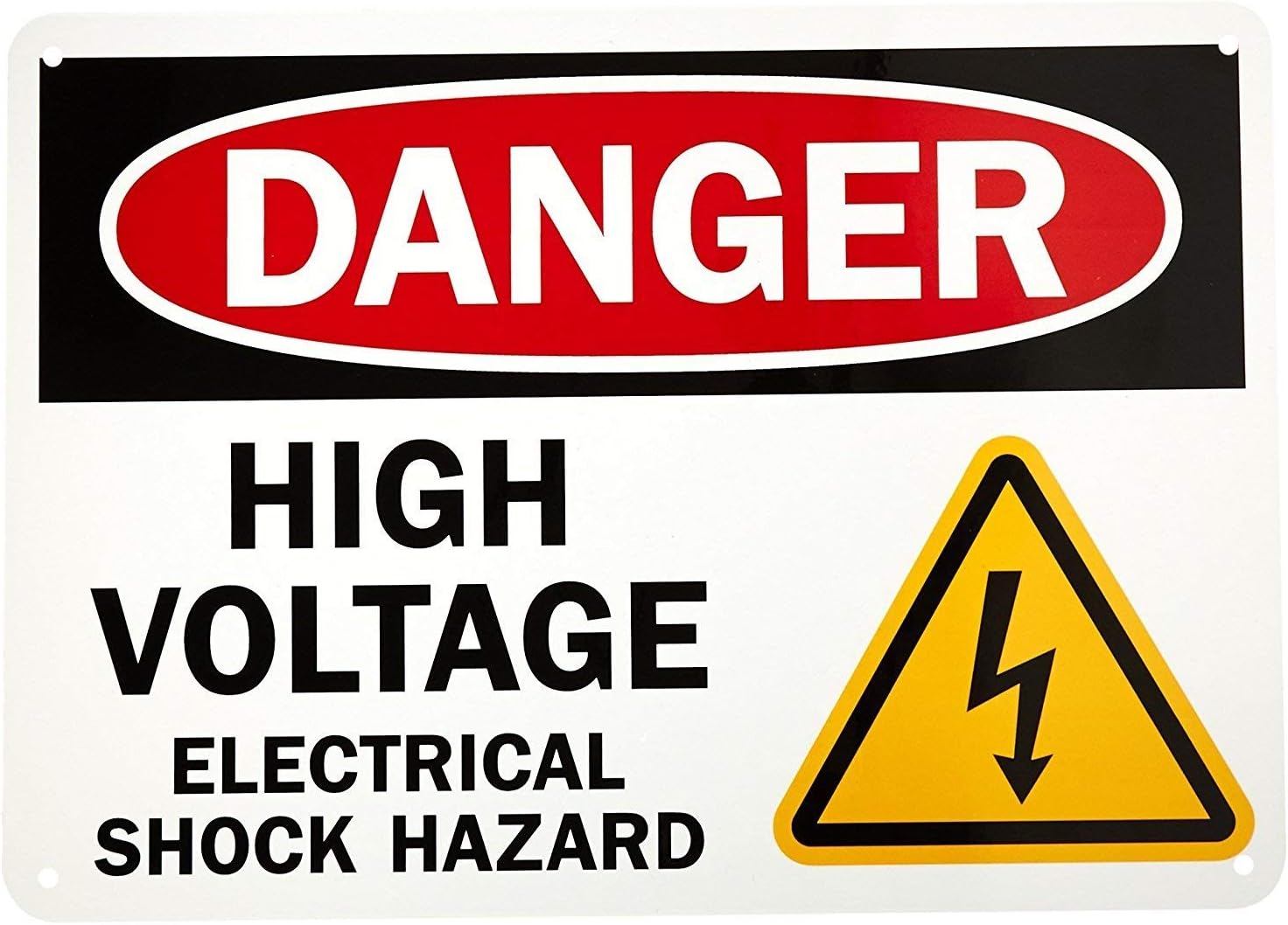 Danger: High Voltage Electrical Shock Hazard Sign, 14 x 10 Inch Vinyl Sticker