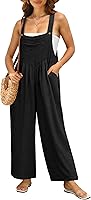 IWOLLENCE Women's Boho Wide Leg Jumpsuit Overalls - Casual Summer Loose Rompers with Pockets, Sleeveless Adjustable Straps