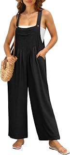 IWOLLENCE Women's Boho Wide Leg Jumpsuit Overalls - Casual Summer Loose Rompers with Pockets, Sleeveless Adjustable Straps