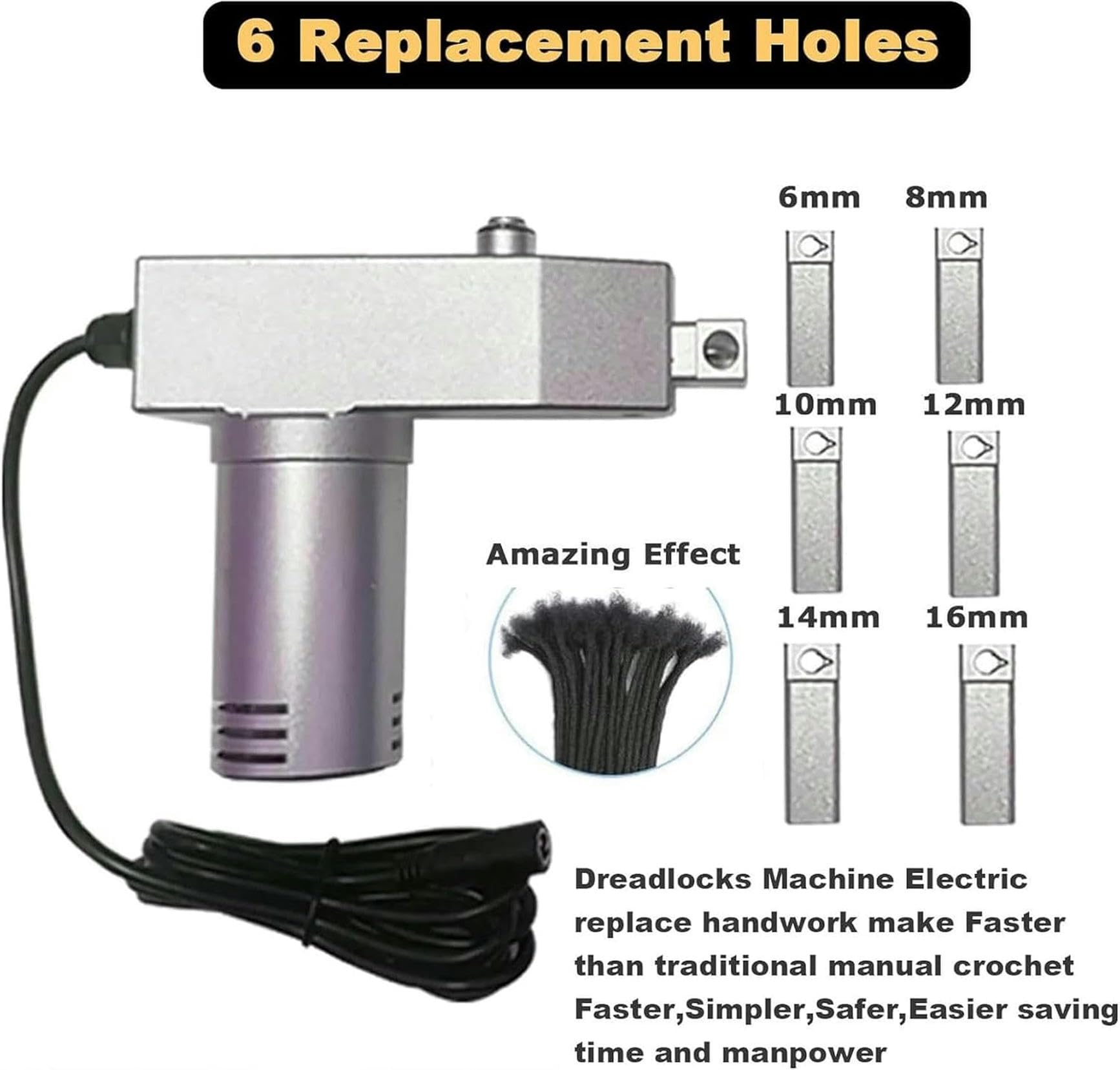 Kit de Herramientas para rastas, máquina de Ganchillo para Hacer rastas de Acero Inoxidable con 6 Cabezales, máquina eléctrica para Hacer Trenzas de Ganchillo con rastas