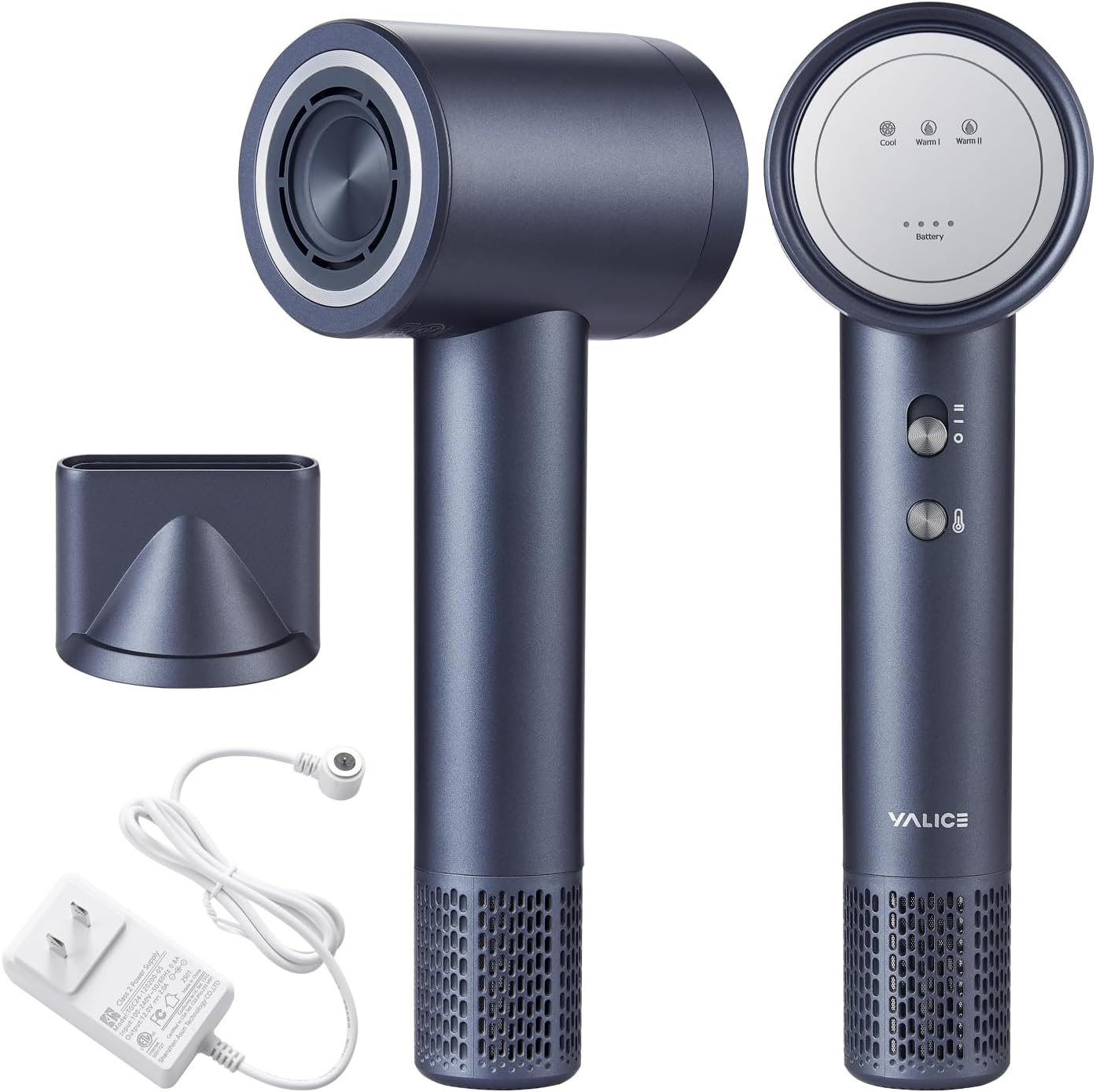 15000mAh Cordless Hair Dryer Rechargeable with Digital Screen, Travel Hair Dryer with Magnetic Nozzle, 4 Mode Portable Hair Blow Dryers for Women Kids Outdoor Camping Beaches, Gray