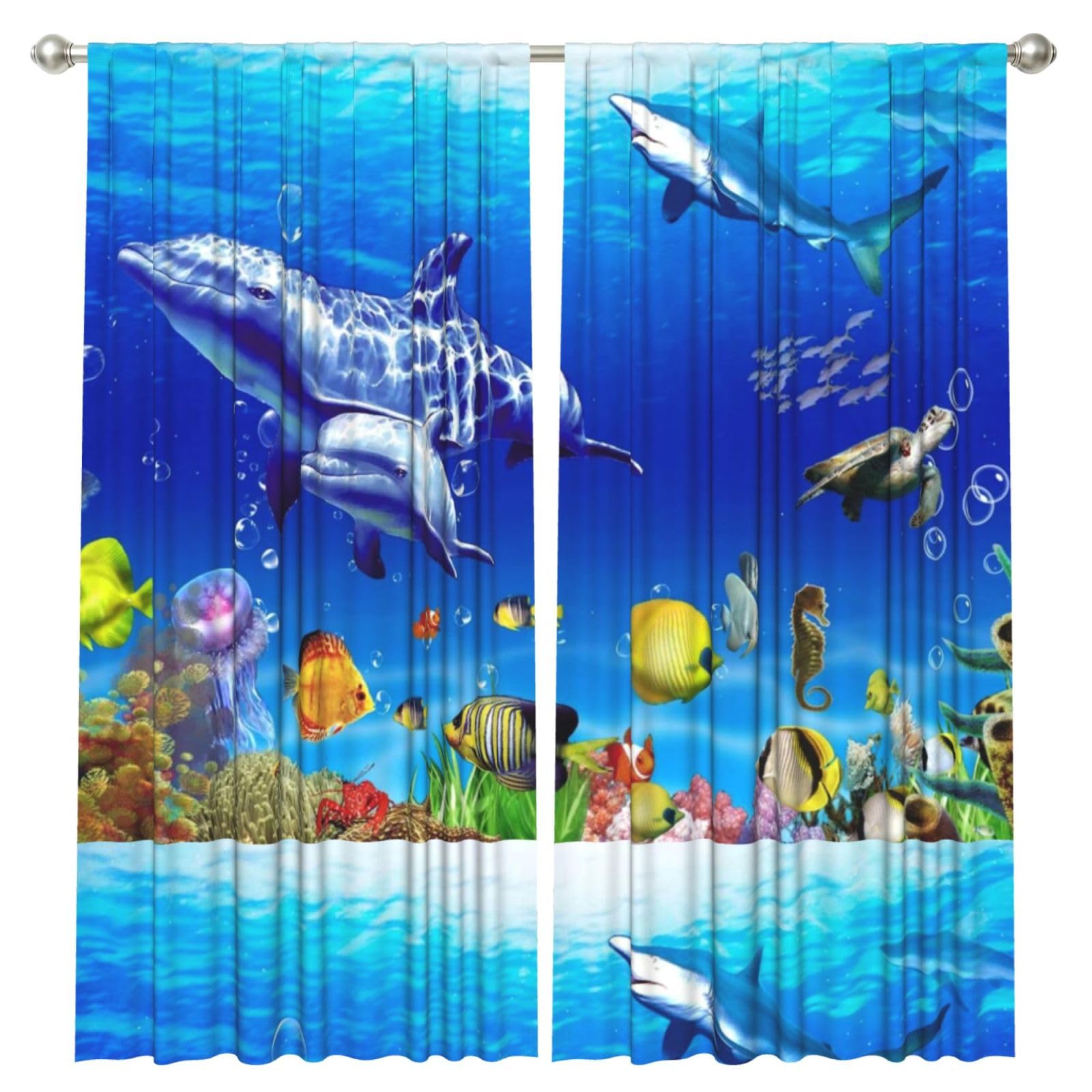 InOmak Seabed Coral Fish, 2 Panels Window Curtains 52 x 84 Inch Blackout Curtains for Living Room Bedroom