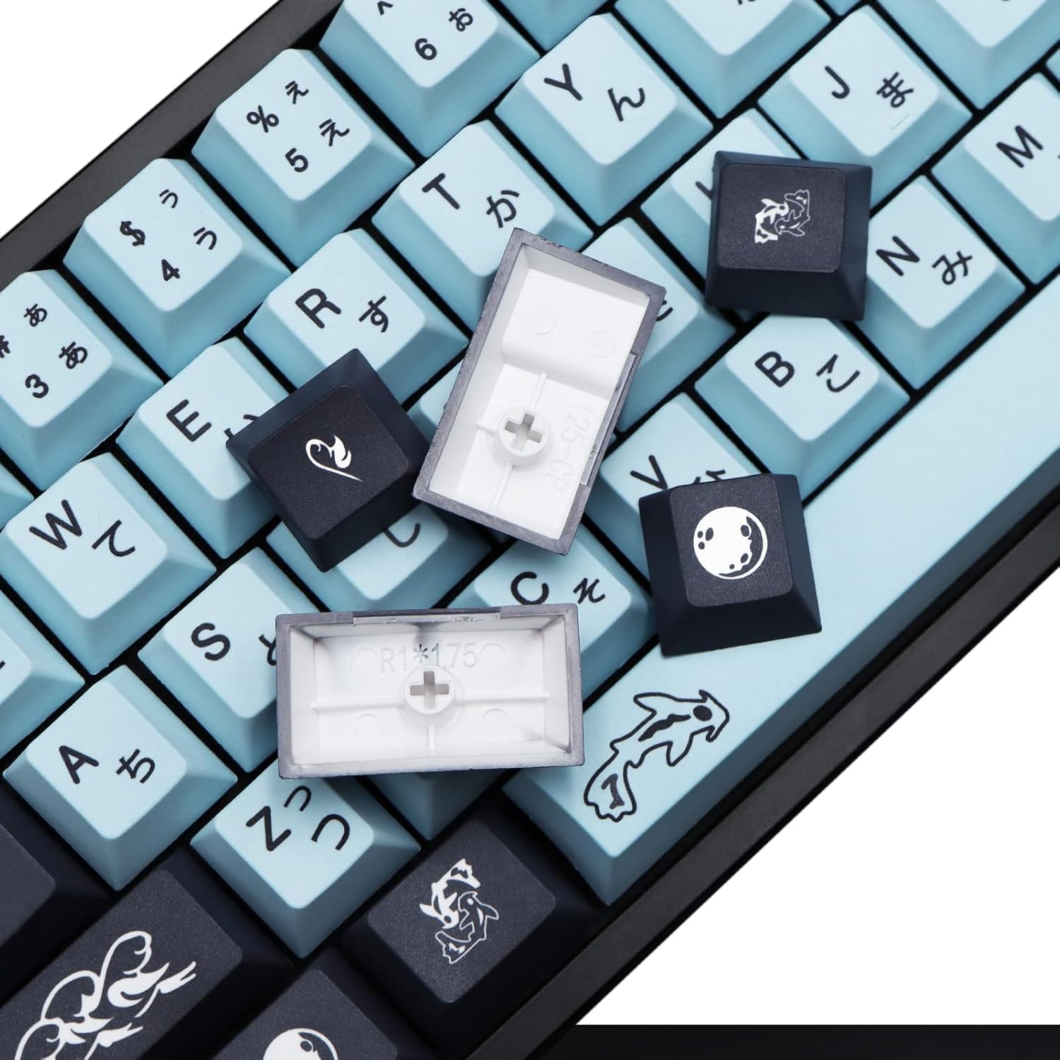 MOLGRIA MIZHU Keycaps, 136 Set MIZHU for Gaming Keyboard, PBT Cherry Profile Dye Sublimation Keycaps Sky Blue Japanese Font for Kailh Cherry MX 104/87/74/61 60 Keyboard