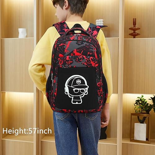 Miniatura 2 de LEDAOU Mochila escolar para adolescentes, niños y niñas, mochila escolar, mochila de viaje, casual, Graffiti Rojo Negro, Mochilas Daypack