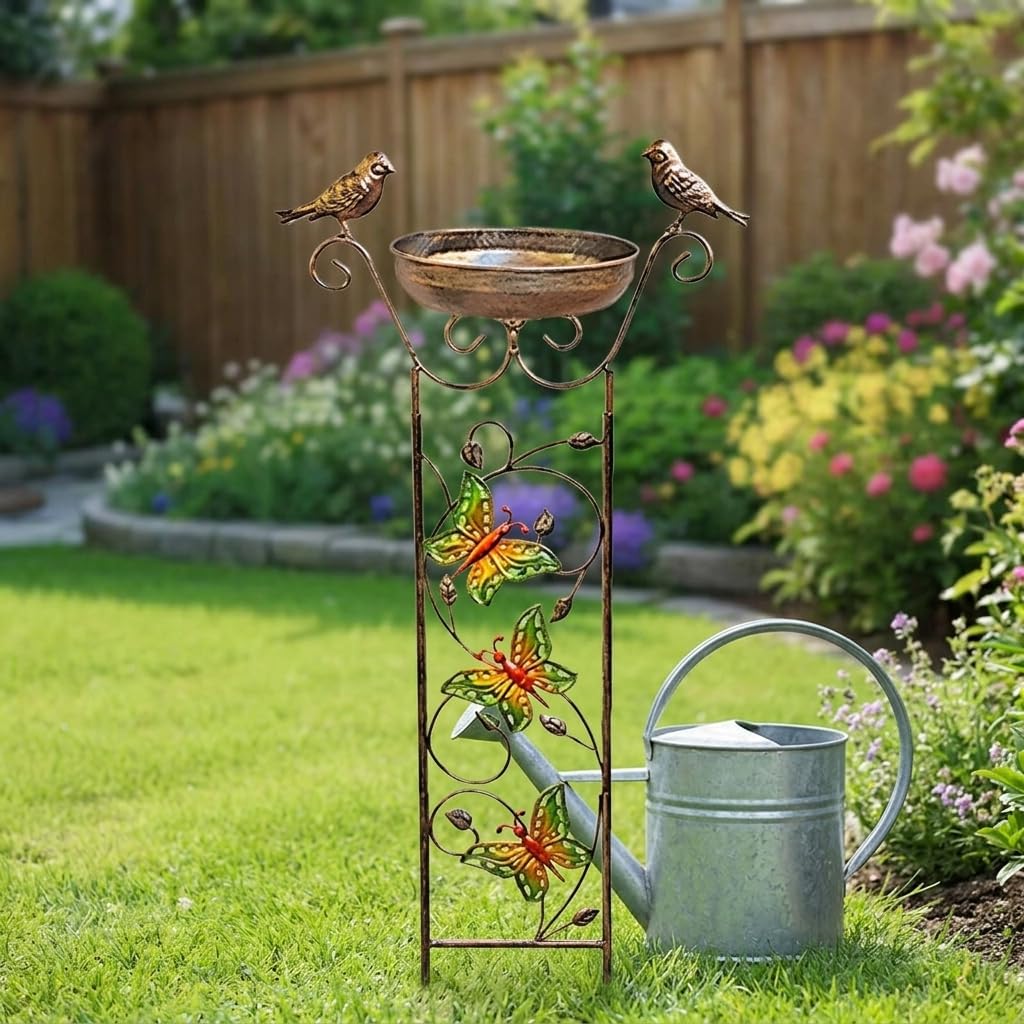 Vogeltränke Gartendeko Rost, Rostbeständiges Vogelbad für Wildvögel, Wetterfeste Vogeltränke Stehend aus Eisenmaterial, Dekoratives Gartenaccessoire, Modern, minimalistisch mit Sch