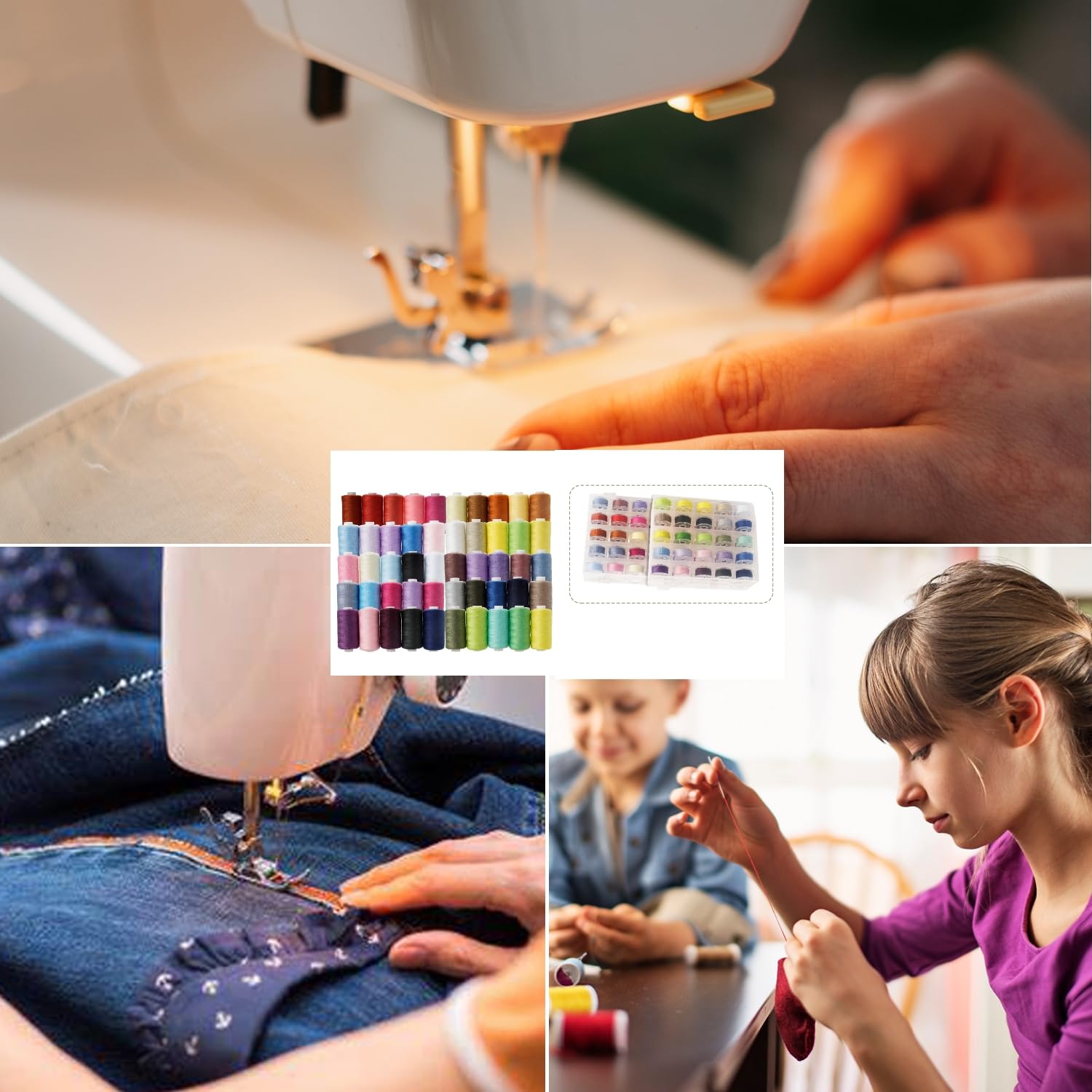 Kit de 100 bobinas de hilo de coser de 50 colores, 500 yardas, carretes de hilo de poliéster con 50 bobinas preenrolladas del mismo color para coser a mano, bricolaje, emergencia, viajes, máquina de