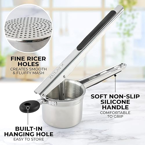 Miniatura 6 de Zulay Kitchen Ricer de papas grande de 15 onzas, triturador de papas de acero inoxidable resistente y triturador para puré de papas, triturador de