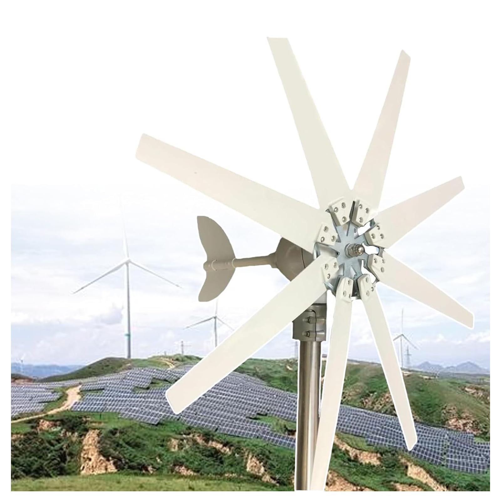 KUSOLE Solar Wind Turbine Generator, 8-Blade Wind Turbine Generator Kit with Wind Charge Controller, Suitable for Wind Turbines 48V