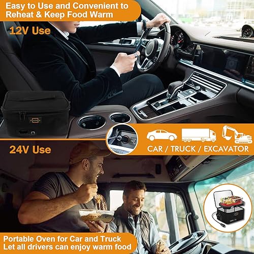 Miniatura 2 de Forchens Mini horno portátil, calentador de alimentos eléctrico de 12 V, 24 V, pantalla digital de temperatura ajustable, mini lonchera térmica