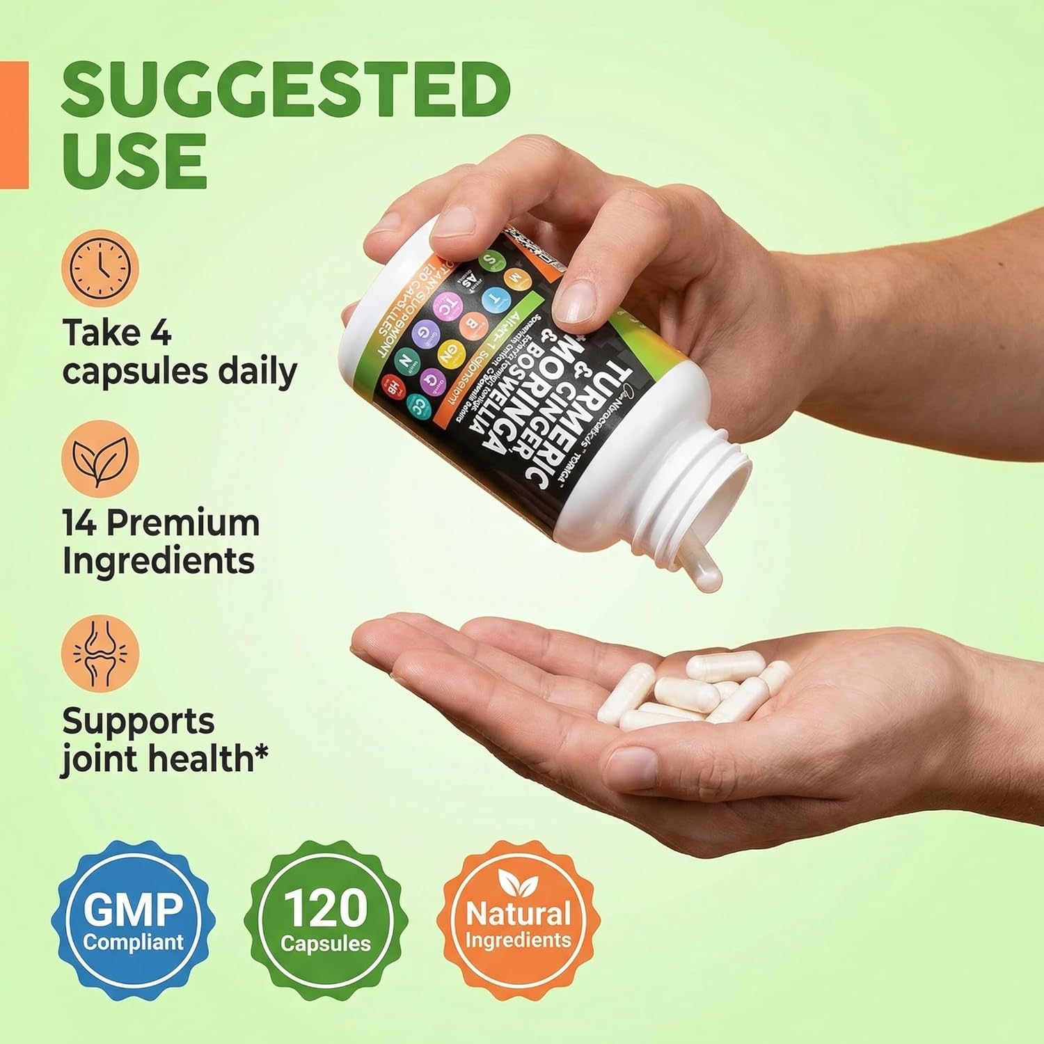 Clean Nutraceuticals Turmeric Moringa Supplement | Ginger Boswellia Saffron - Supplement for Women and Men with Ceylon Cinnamon, Tart Cherry, Quercetin Garlic Nettle Holy Basil - 1Pack