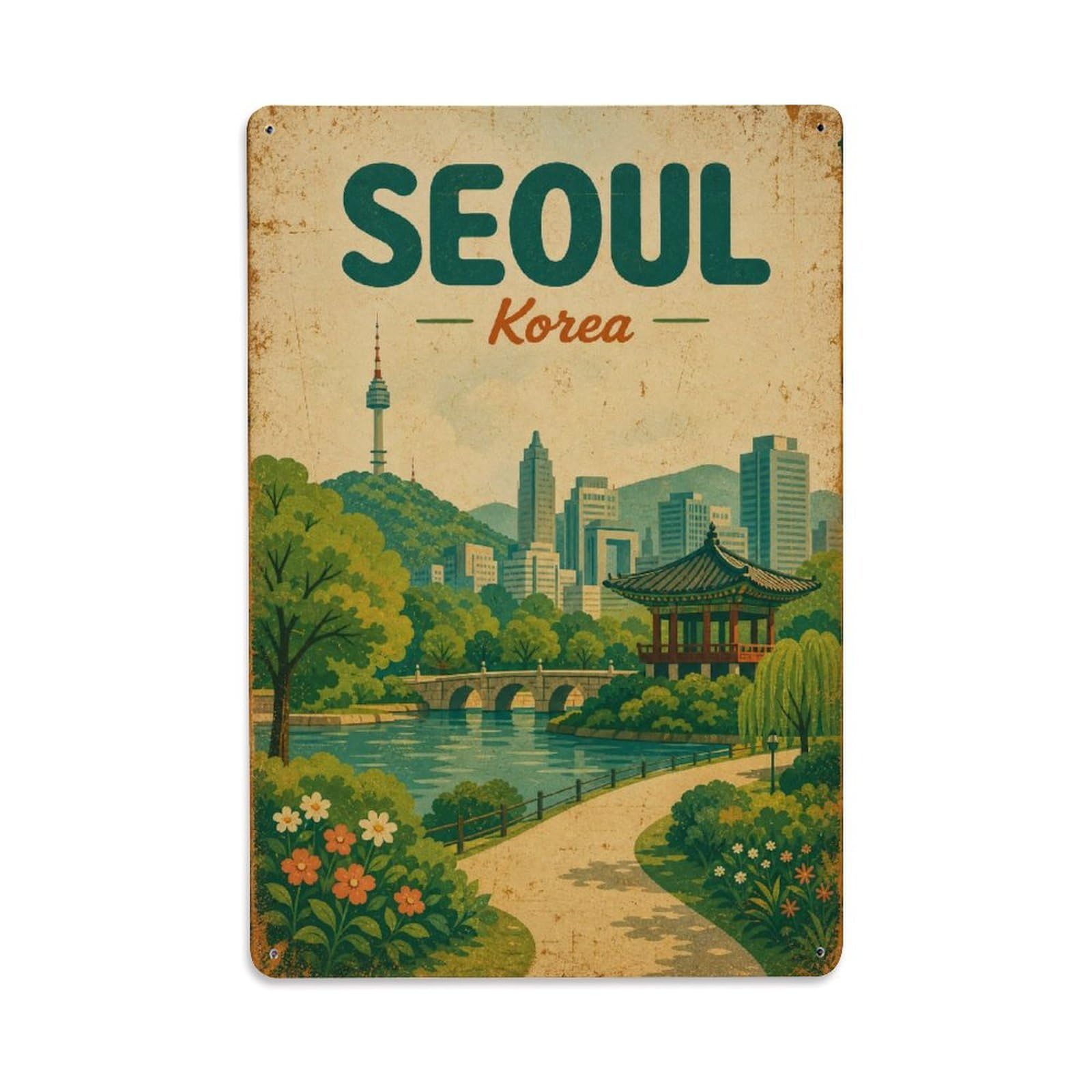 Seoul South Korea City Park Landmark Cityscape Travel Metal Tin Sign