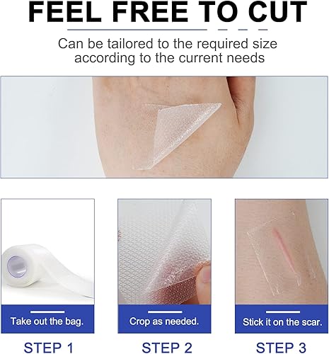 Miniatura 6 de Hojas de silicona para cicatrices (1.6 x 120 pulgadas), cinta transparente de silicona de silicona para cicatrices, tiras invisibles de silicona