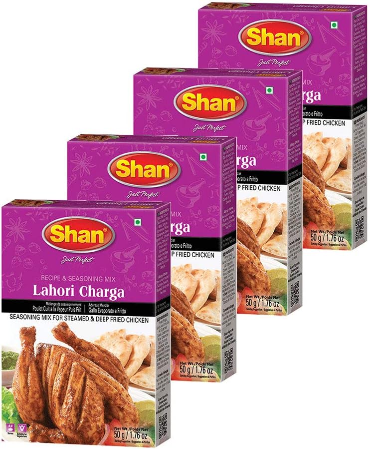 Shan Lahori Chargha Recipe and Seasoning Mix 1.76oz (50g) - Spice Powder for Steamed & Deep Fried Chicken - Suitable for Vegetarians - Airtight Bag in a Box (Pack of 4)