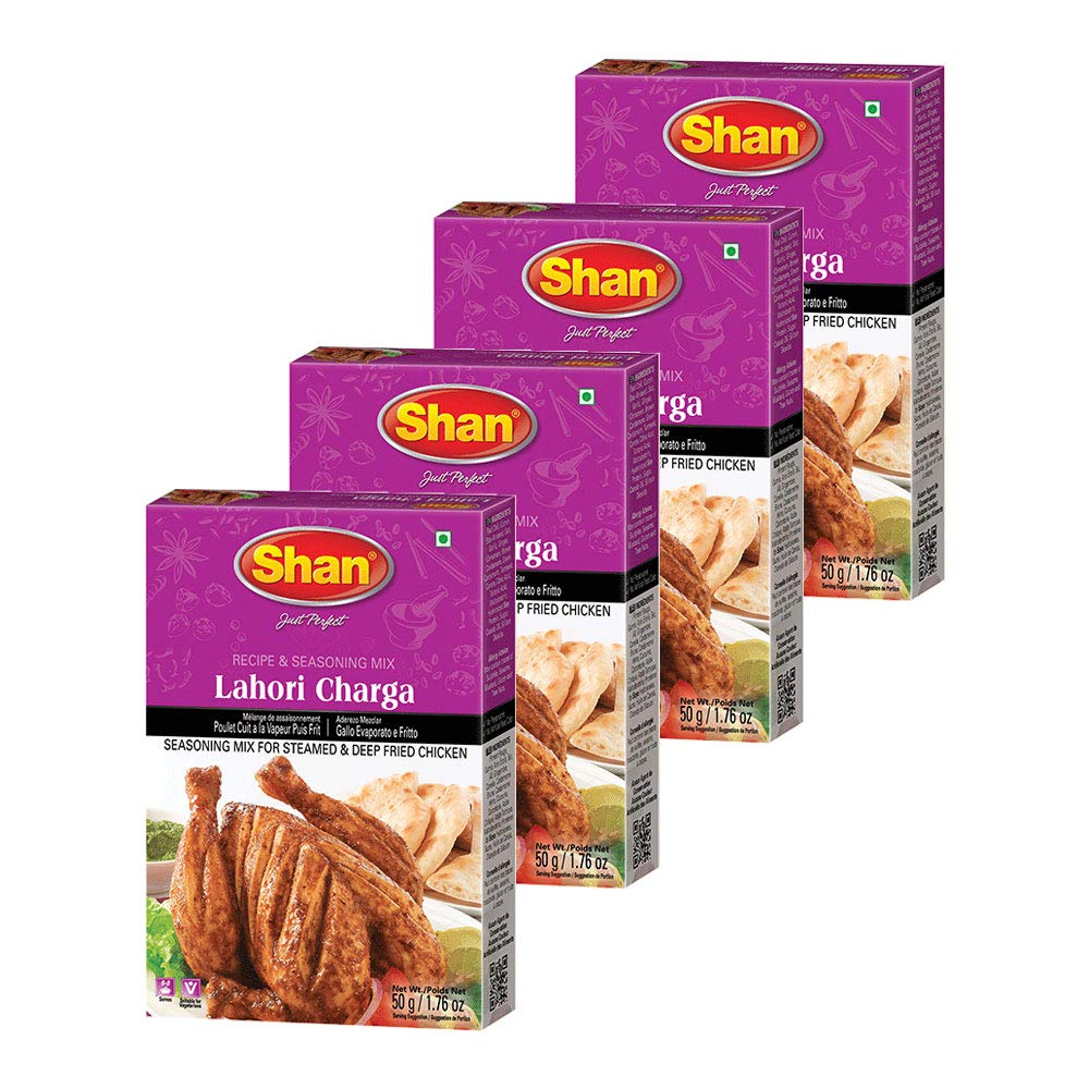 Shan Lahori Chargha Recipe and Seasoning Mix 1.76oz (50g) - Spice Powder for Steamed & Deep Fried Chicken - Suitable for Vegetarians - Airtight Bag in a Box (Pack of 4)