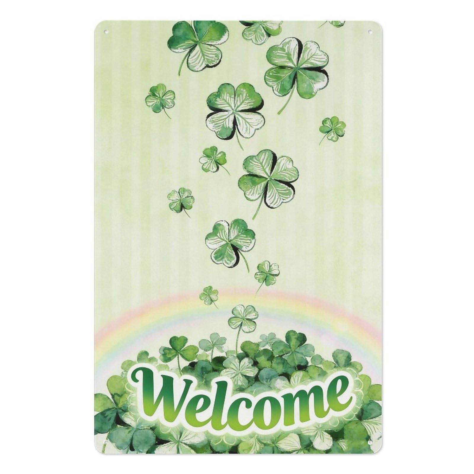 peiyeety 8x12 Inch Vintage Style Tin Sign – Lucky Shamrocks & Rainbow WELCOME Sign for St Patrick's Day Decor, Irish Pub or Bar Wall Art with Retro Green Background