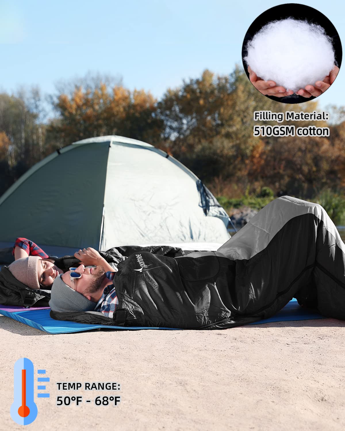 Sacco a pelo esterno per campeggio: Sportneer 3 – 4 Stagioni, sacco a pelo estivo, sacco a pelo invernale, piccolo, portatile, ultraleggero, completo riempimento per adulti, trekking, viaggio
