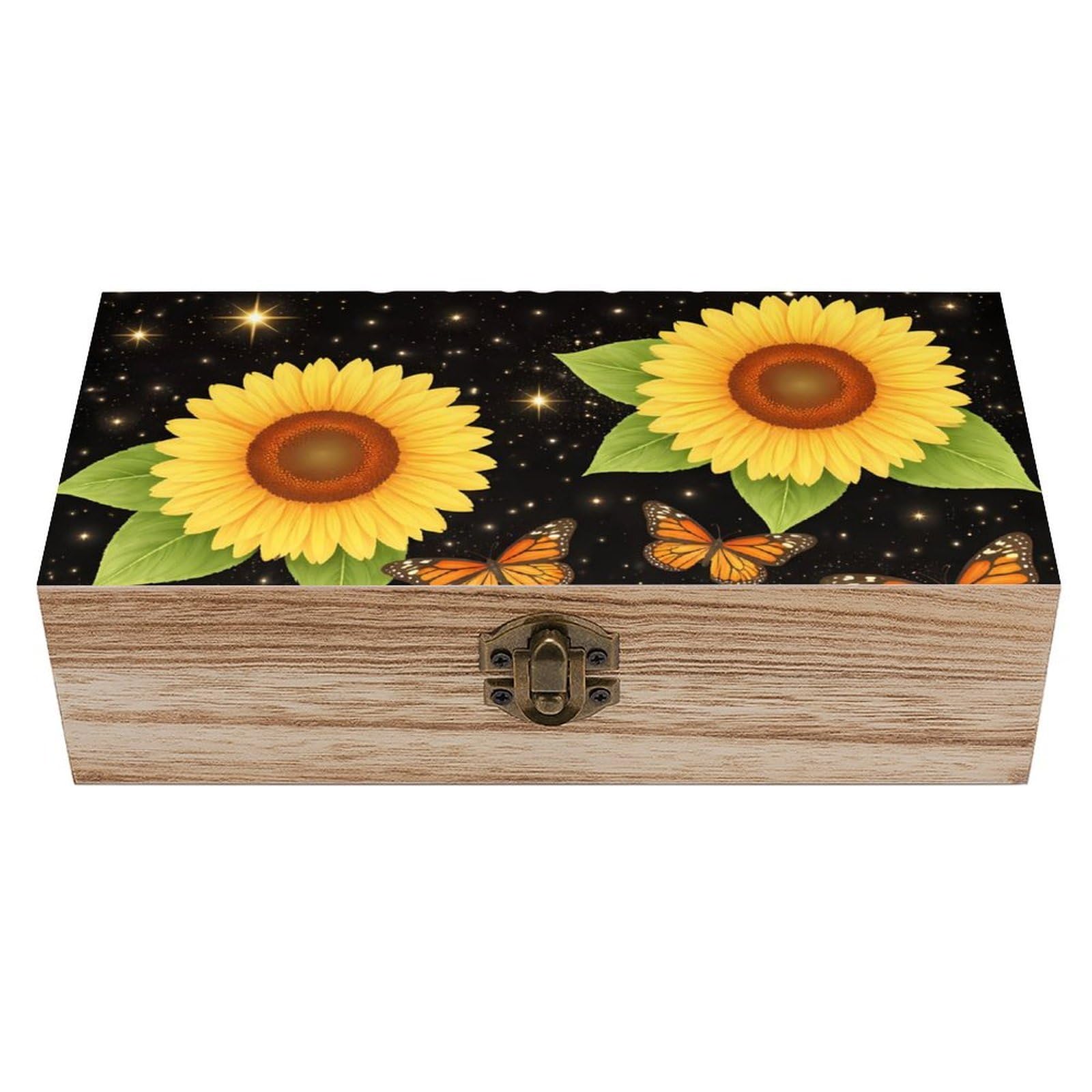 HLBSDM Monarch Butterfly Sunflower Wooden Storage Box