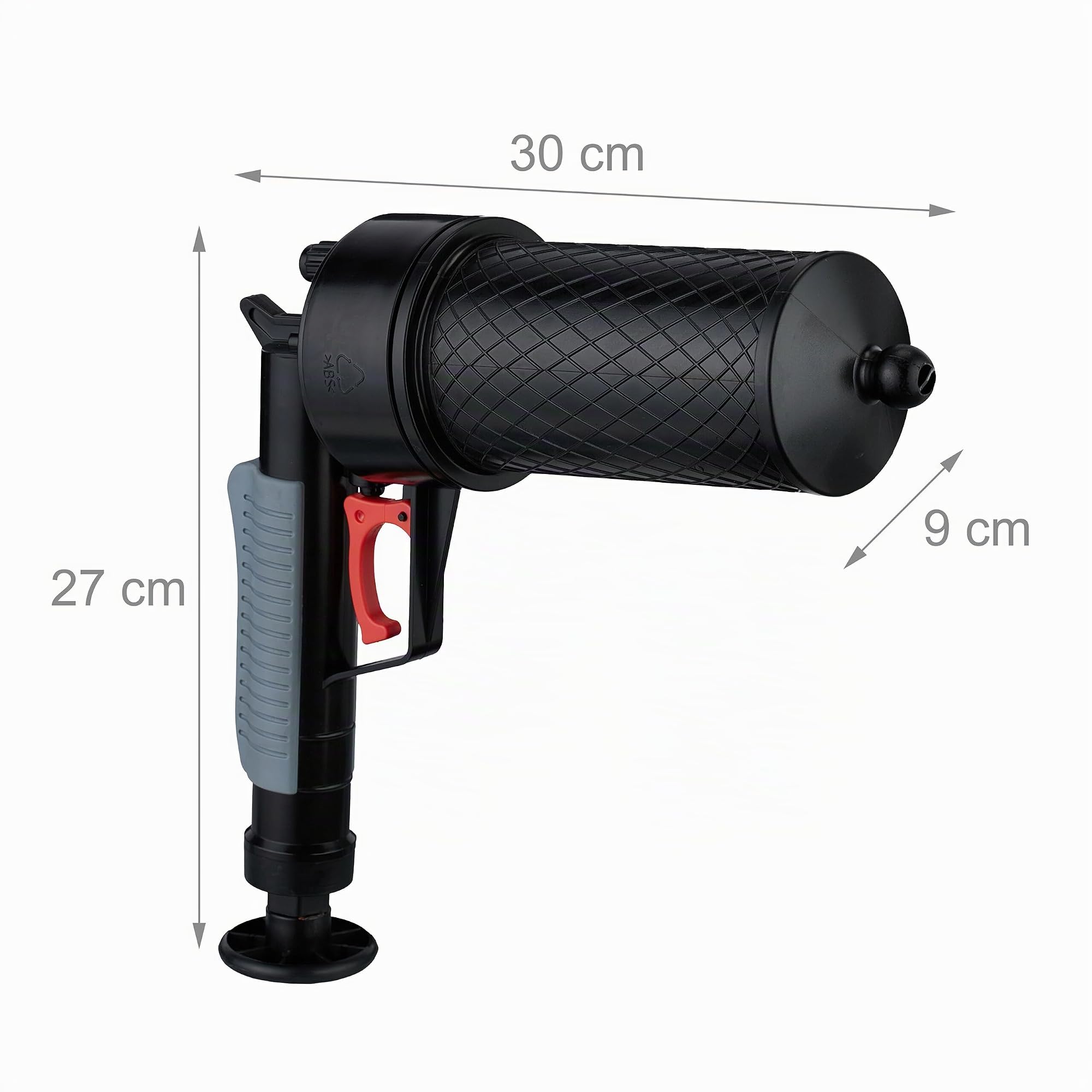 Relaxdays Pistolet déboucheur à air comprimé, 4 Embouts, pour Douche, Toilette, évier, etc., débouche canalisation, Noir