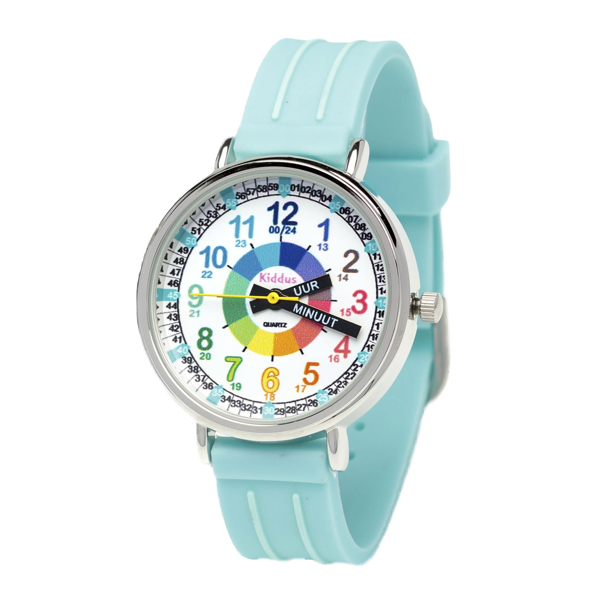 Kiddus Montre Enfant Éducative Analogique, Fille et Garçon Dès 5 Ans | Turquoise, 3ATM uniquement éclaboussures, aiguilles classiques et grands chiffres lisibles