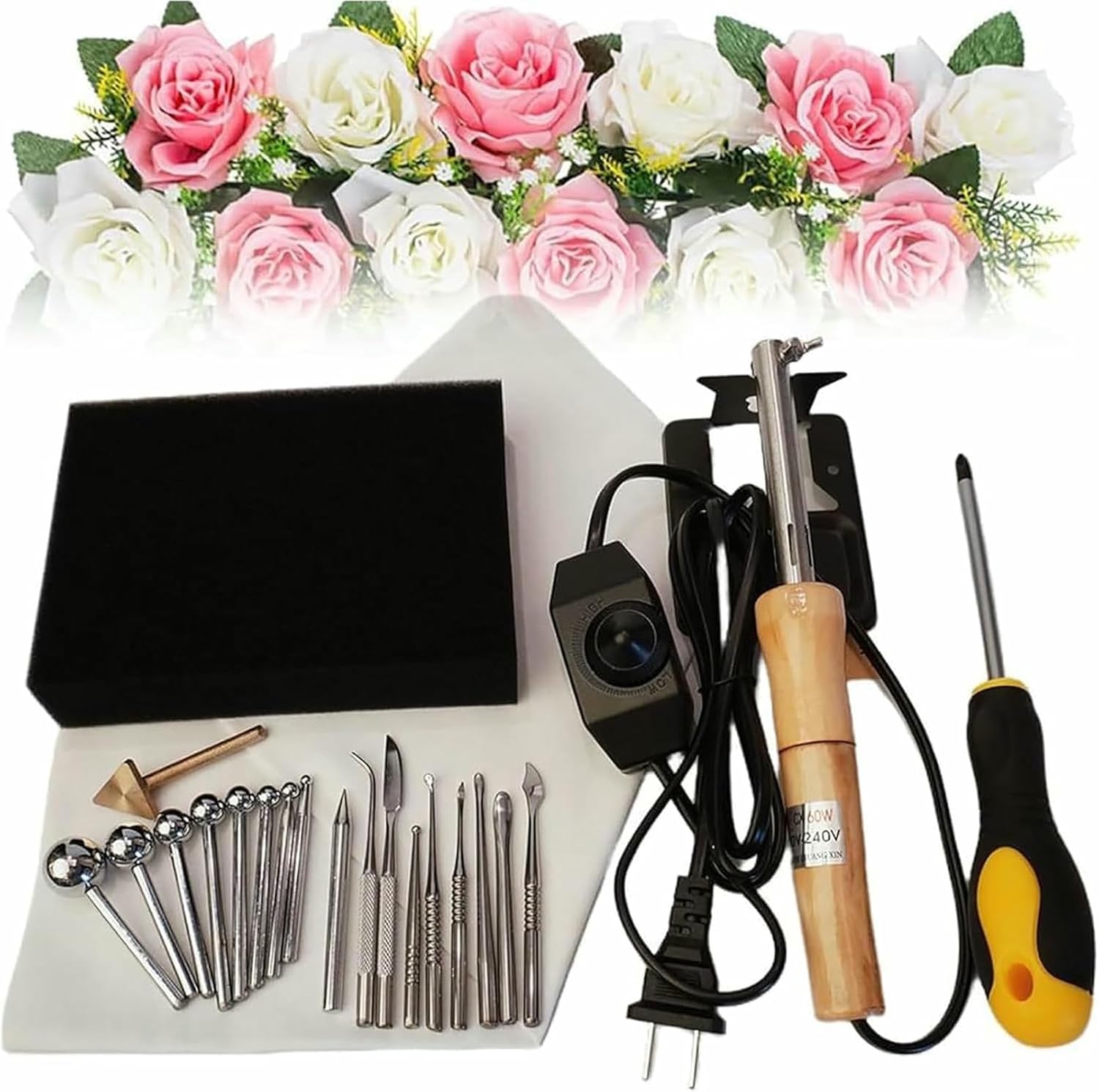 Artificial Flower Electric Ironing Machine, Handmade Flower Making Machine with 11/18 Ironing Spatulas, Adjustable Temperature, for DIY Fabric Flower Making