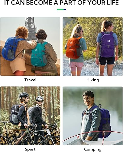 Miniatura 6 de WATERFLY Mochila plegable para senderismo 25L Ultra Ligero Day Pack para Mujer Hombre - Pequeña mochila plegable compacta para deportes al aire