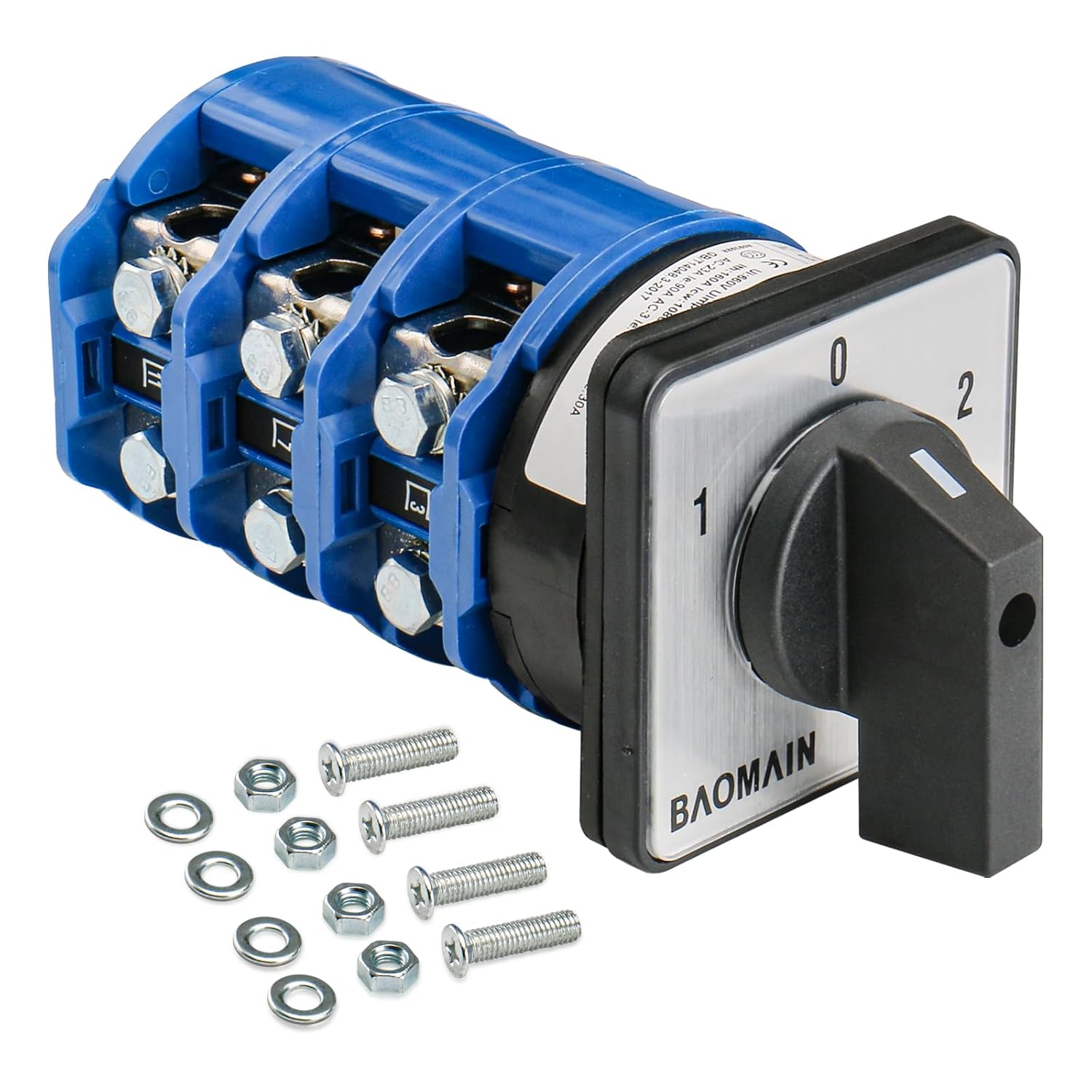 Baomain 160A Rotary Selector Cam Changeover Switch, SZW26-160/D303.3 AC 660V 3 Positions 3 Phase 12 Terminals Cam Switch