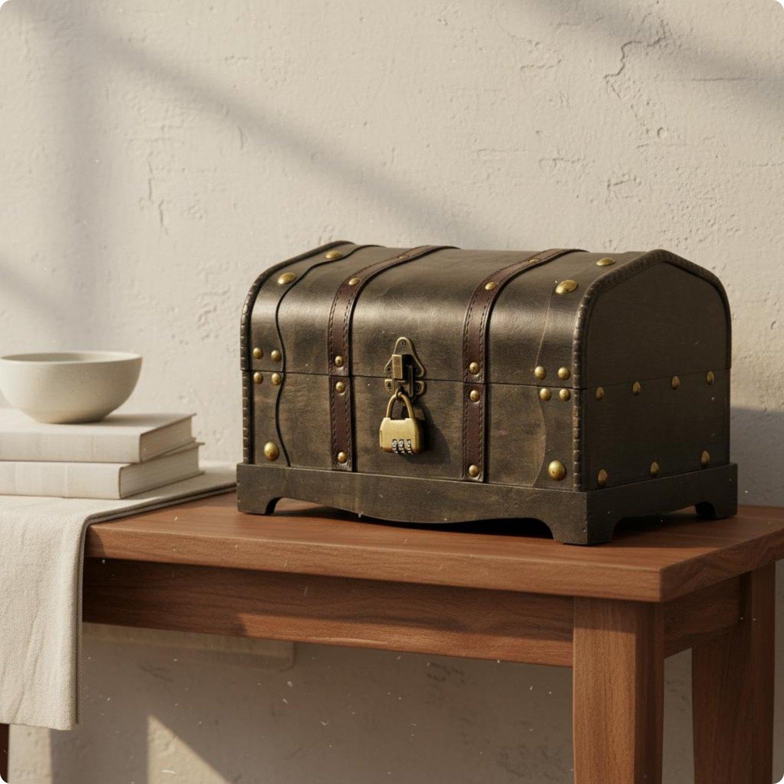 Decorative Wooden Chest Dark Gray Antique Style Chest Brass-Tone Hardware Home Decor-image-40