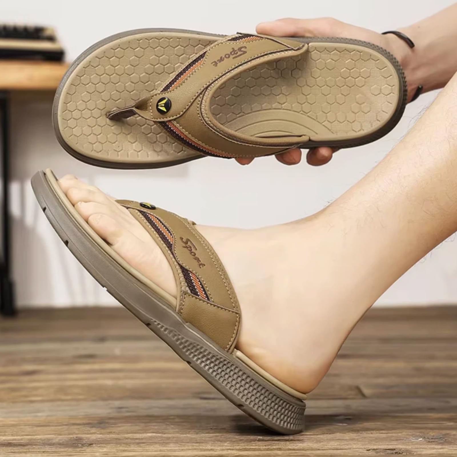 Chanclas De Playa Hombre Sandalias Cuero Tanga Los Hombres, Plantilla Goma Eva Suave Plana Antideslizante para El Verano Al Aire Libre-black-41