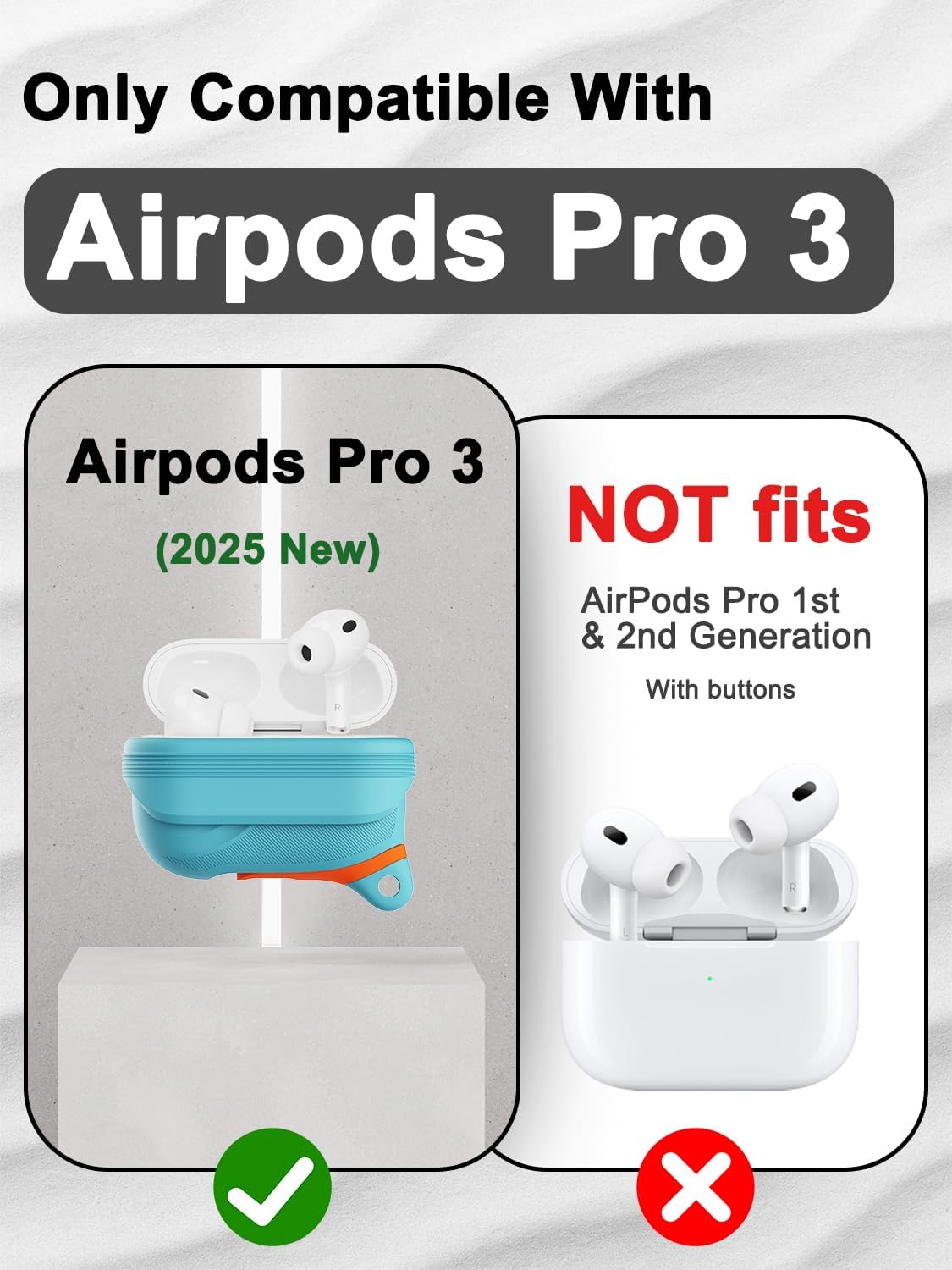 for AirPods Pro 3 Case Silicone - Waterproof, Shockproof, Drop Protection, Textured Design, Wireless Charging Supported, One-Piece Folding Design with Carabiner for Apple AirPods Pro 3 Case - Sky Blue