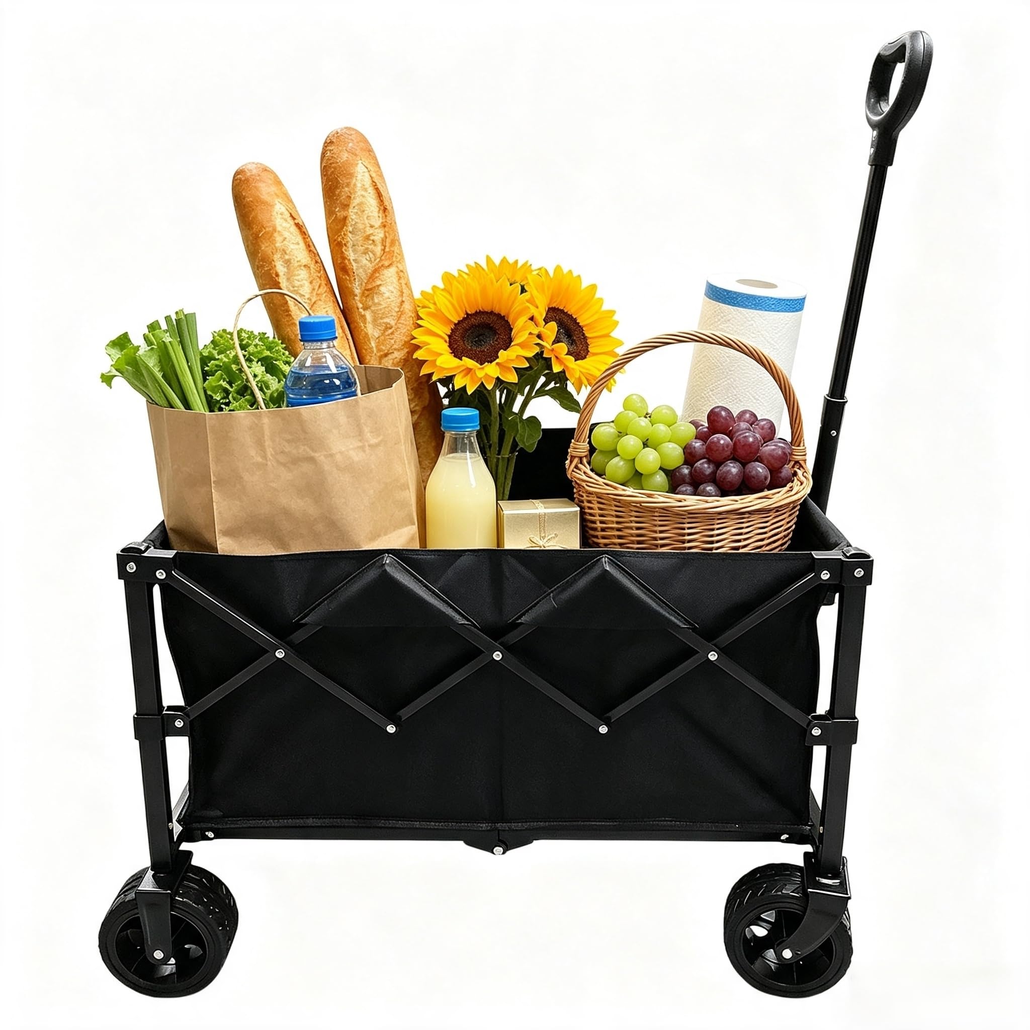 Carrello pieghevole 180 kg, carrello da spiaggia pieghevole con pneumatici | Carrello da spiaggia compatto fuoristrada, tessuto Oxford rimovibile, manico regolabile, per campeggio, giardino, shopping