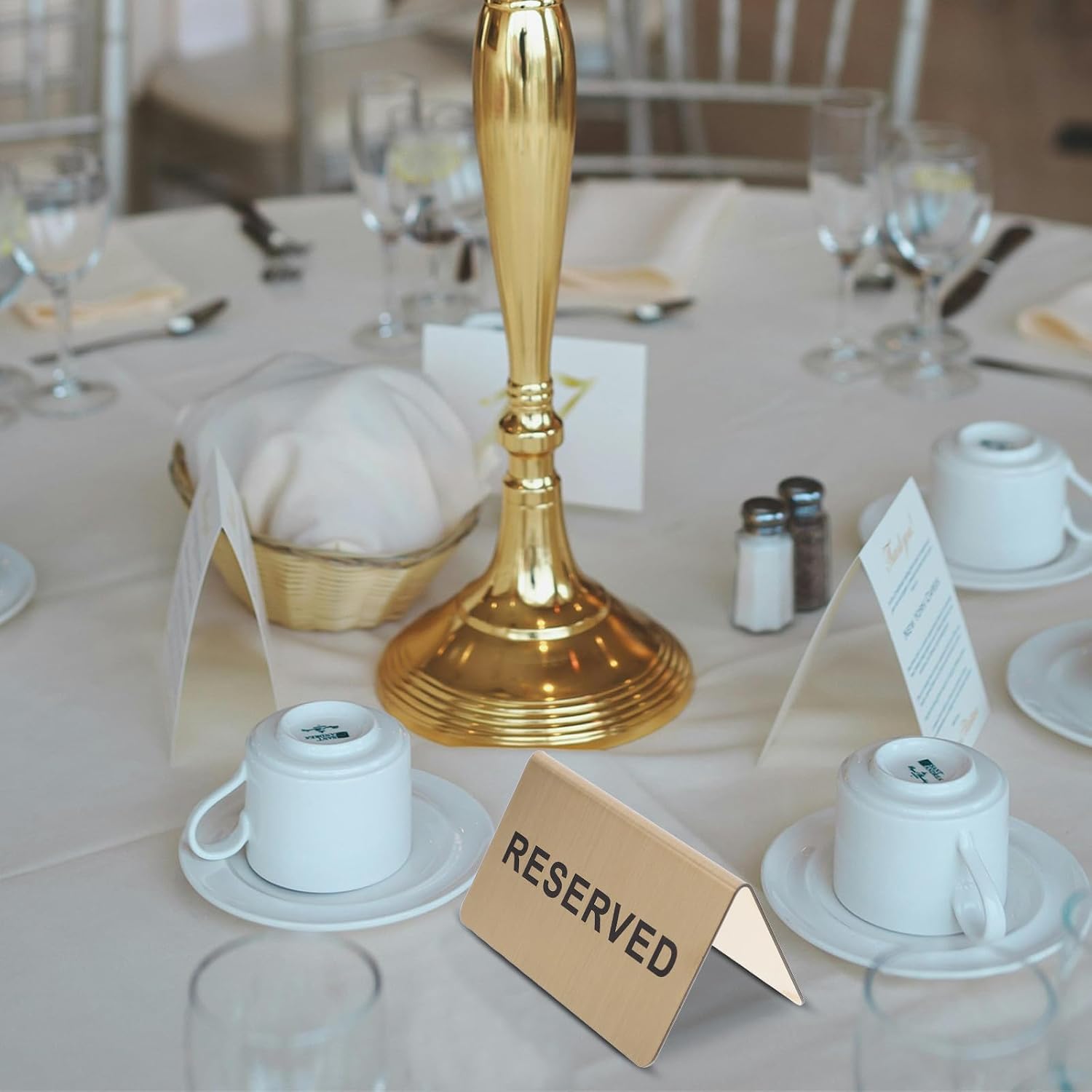 VICASKY Restaurant Reserved Table Sign, V-shaped Gold Stainless Steel Reserved Tent, Double-sided Tabletop Sign for Weddings, Restaurants, and Conference Room Seating