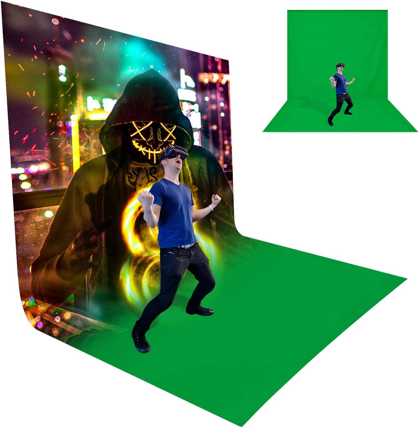 HIFFIN 8 x 20 ft. Chroma Key, Non-Woven Fabric Solid Color Green Screen Photo Backdrop Studio Photography, Non-Gloss Reflective Fabrication, A - Grade Premium Green Backdrop Screen