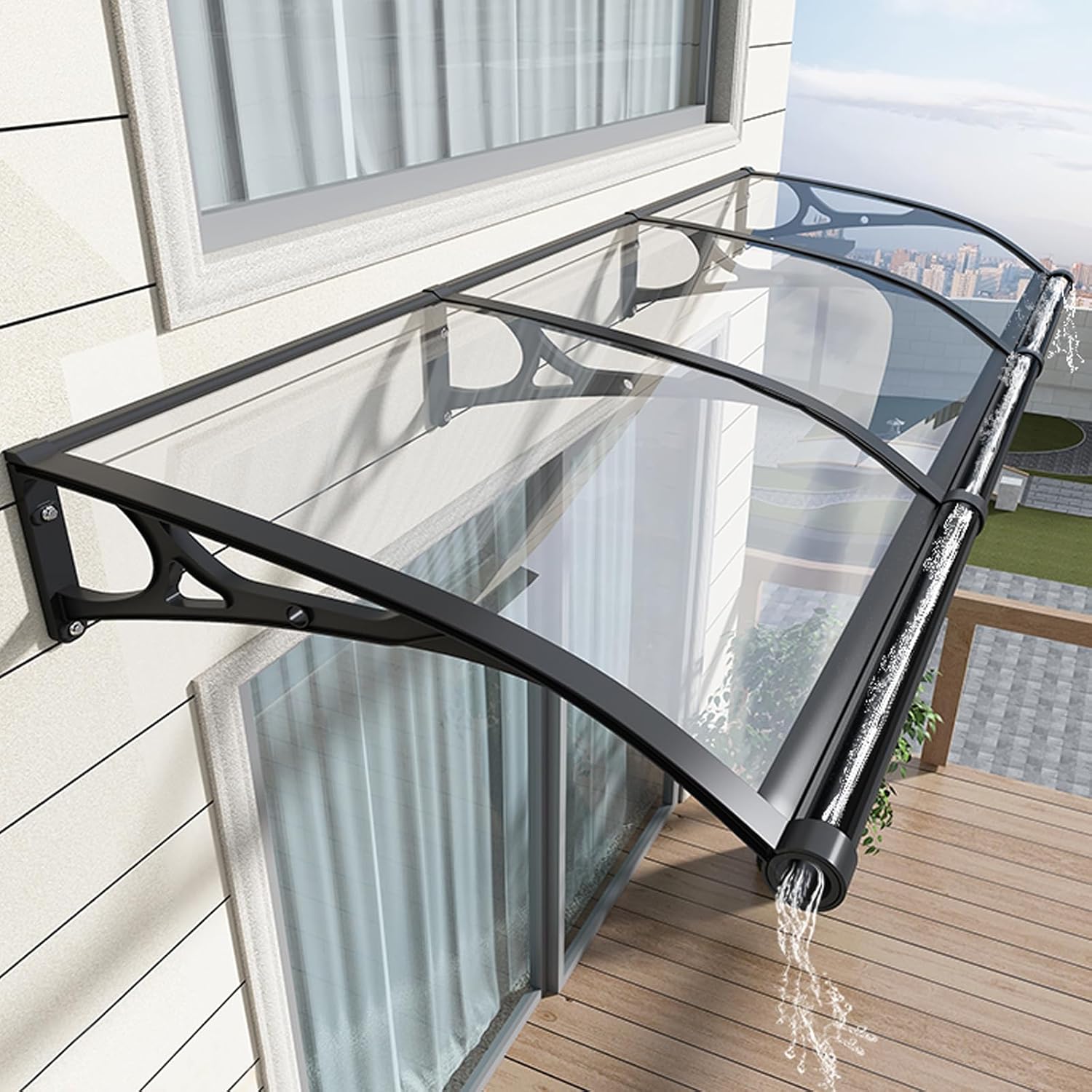 Outdoor Front Door Patio Sun Shetter,Sink Window Awning,Transparent Polycarbonate Cover,Silent Self-Cleaning UV Rain Snow Protection Sheet,60/80/100/120/150cm,for Balcony Garden (60x90cm/24