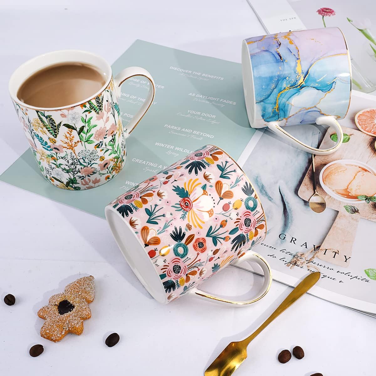 WAVEYU Ceramic Mug for Women Mom, Cute Coffee Water Mug Cup for Mother's Day from Daughter Son for Home Office, Decorative Coffee Tea Cup for Girls Teachers Colleagues, 14 oz, White Flower - Image 7