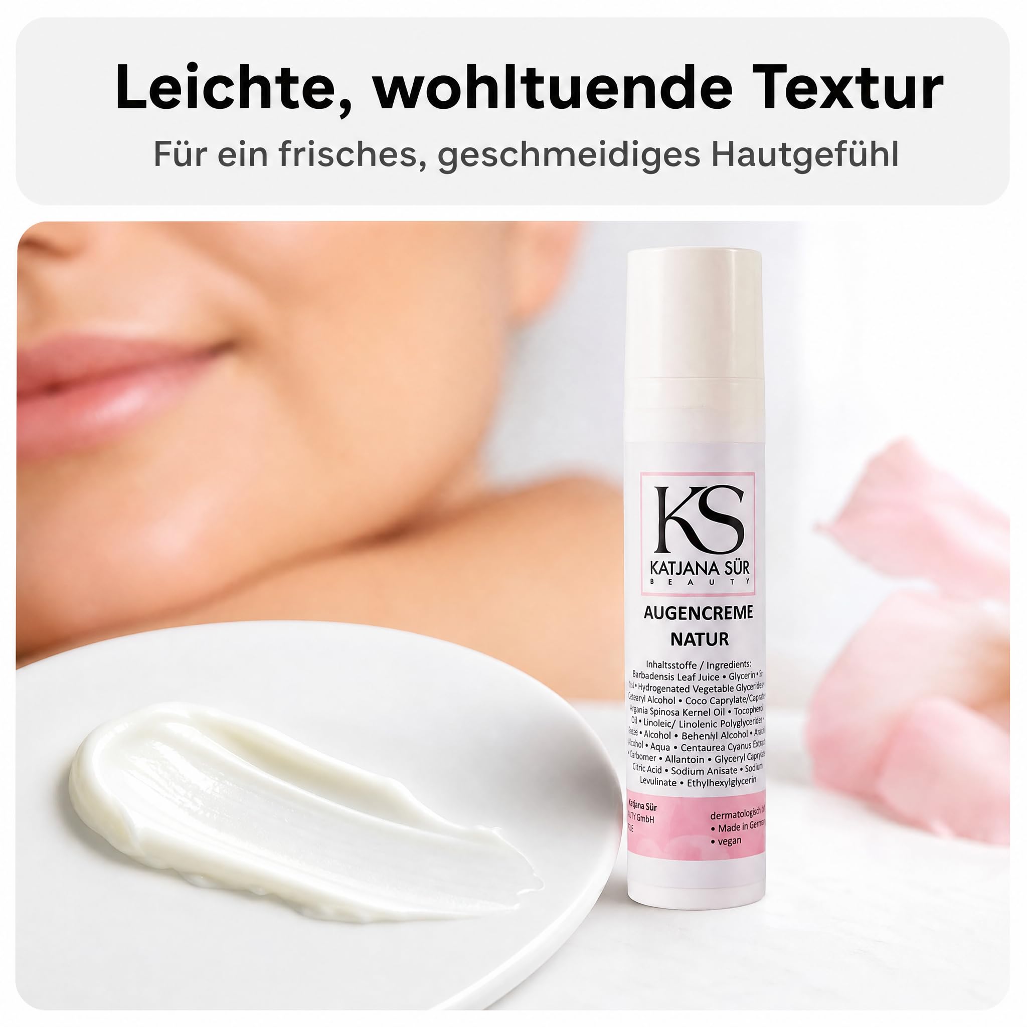 KS Beauty Augencreme Natur – Augenpflege mit Aloe Vera, Arganöl, Kornblumenextrakt, Glycerin & Vitamin E (100 ml)
