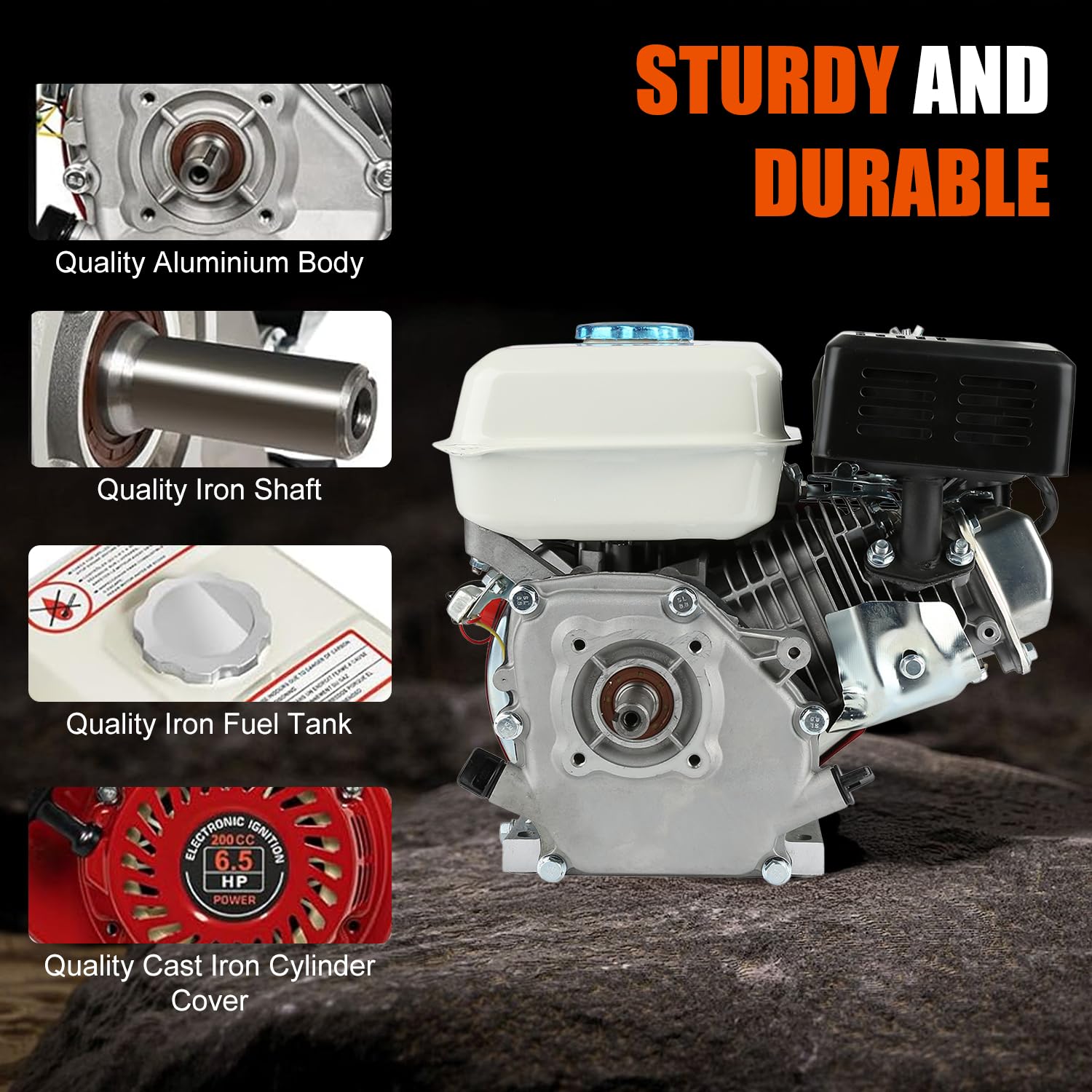 VOBOR Motore a benzina universale a 4 tempi, 168 F, motore a benzina 6,5 hp / 4,8 kw, rapida dissipazione del calore, Pull Start Ohv, motore a benzina con motore a 4 tempi 168 f (albero motore con