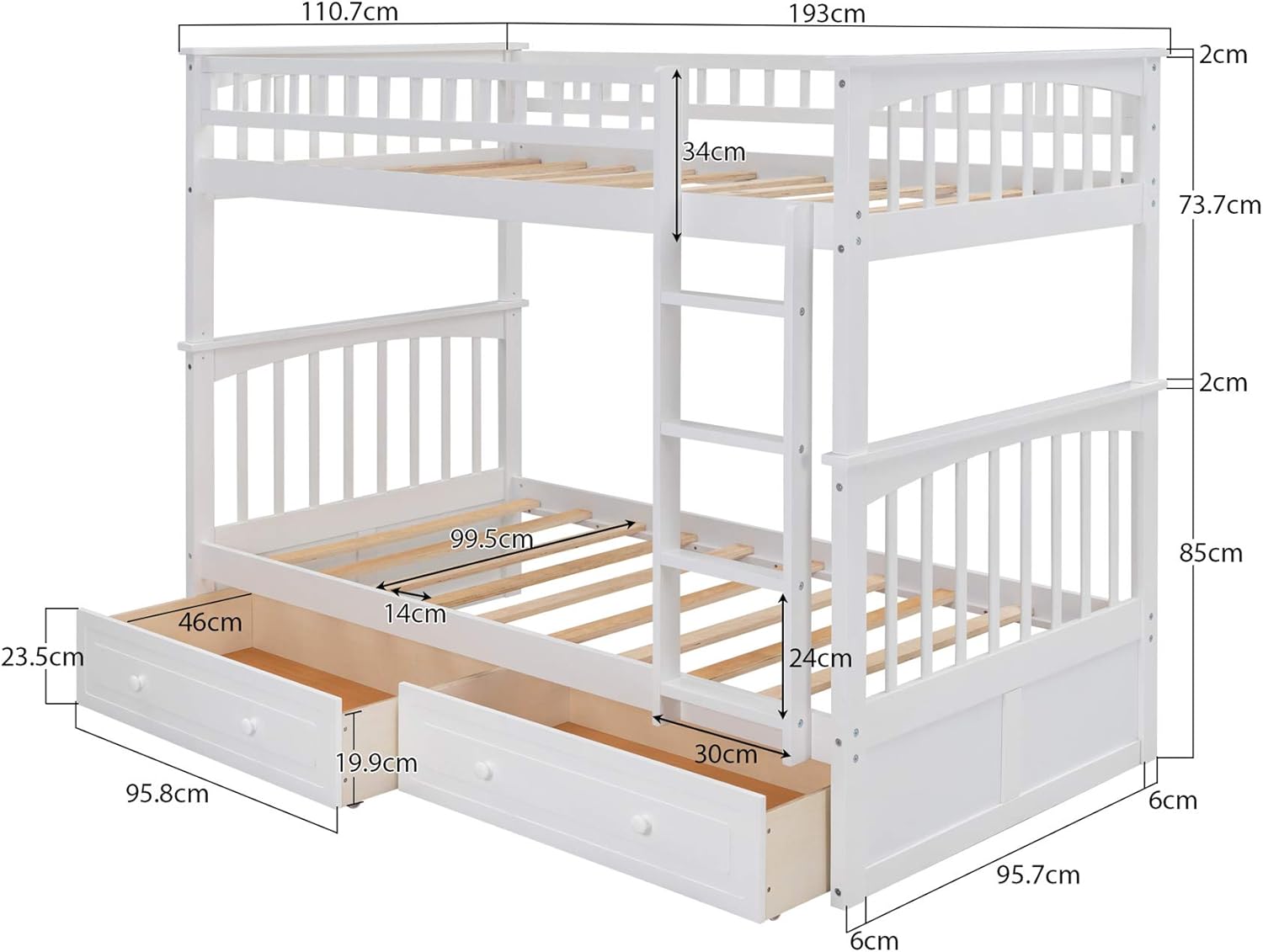 Harper & Bright Designs Bunk Beds Twin Over Twin, Twin Bunk Bed with Sotrage Drawers, Wooden Bunk Bed with Safety Rail Ladder,Can be Convertible to 2 Beds,White