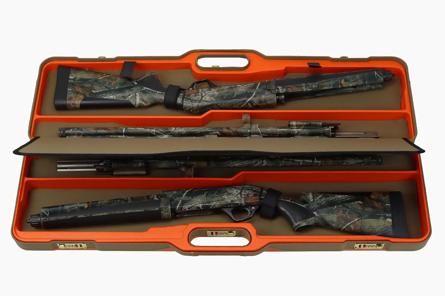 Negrini 1677 Universal Double Shotgun Hard Case – Travel Case for Over-Under, Side-by-Side, Semi-Auto or Pump Shotguns, Khaki/Blaze