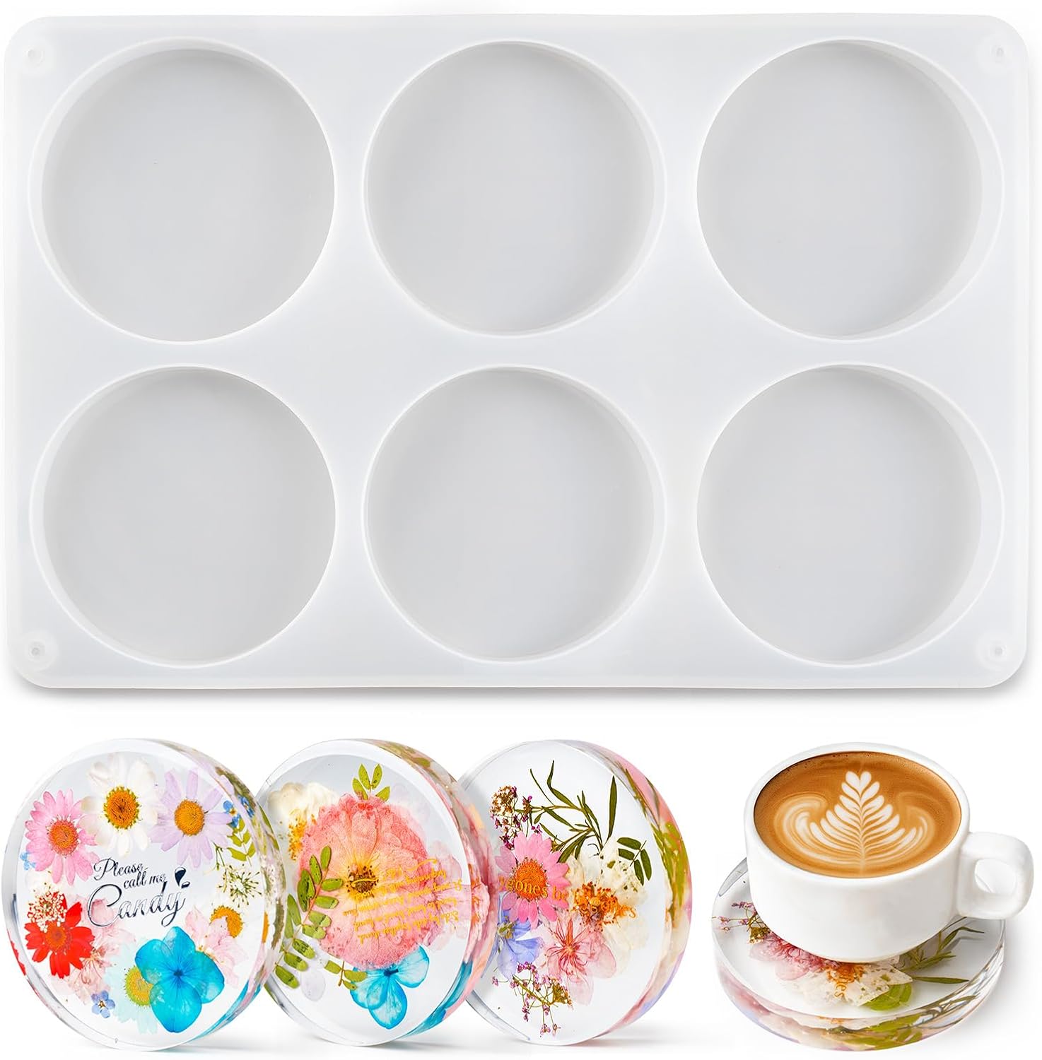 Silicone Molds for Resin Coasters, 6-Cavity Round Epoxy Resin Molds for Crafts, DIY Tray, Flower Bouquet Preservation Moldes para Resina Epoxica