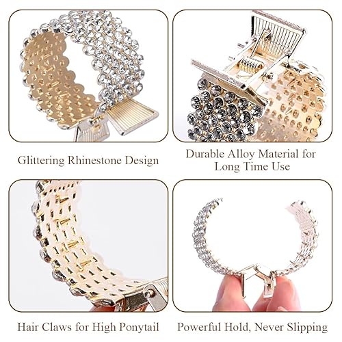 Miniatura 3 de Abnaok Accesorios para el cabello con diamantes de imitación fundas para moño, clips de tiburón para colas de caballo y moños de pelo largo, clips