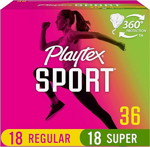 Playtex Tampones deportivos, paquete múltiple (36 unidades regular/36 ct súper absorbencia), sin fragancia, 72 unidades (2 paquetes de 36 unidades)